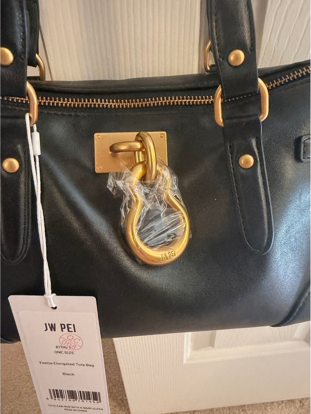 JW PEI Yvette Elongated Tote Bag Vegan Leather Black with Gold Hardware - Picture 2 of 5